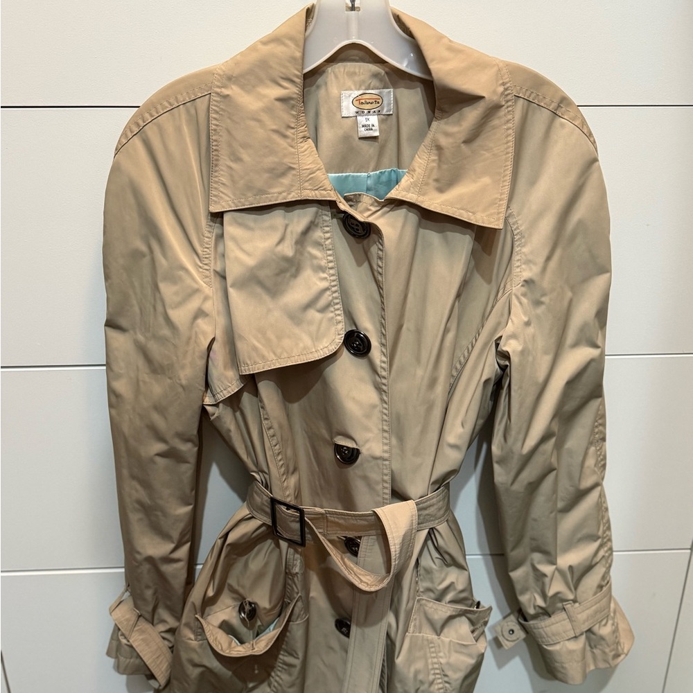 Talbots Tan Trench Coat with Belt and Wide Lapels